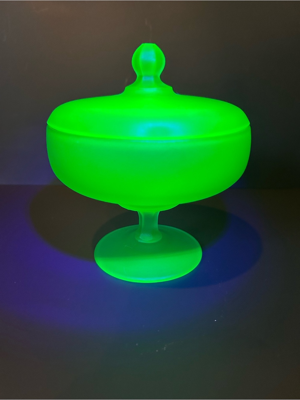 Tiffin Green Satin Uranium Covered Candy Dish